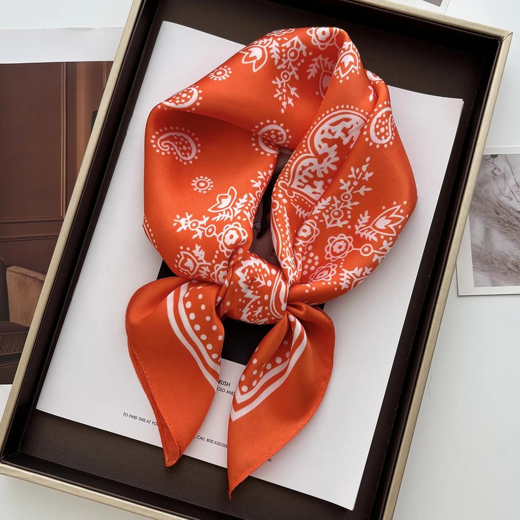 New Elegant Orchid Print Shawl Square Scarf for Women Soft Satin Neckerchief Female Hair Bands Ribbon Headband Bandana