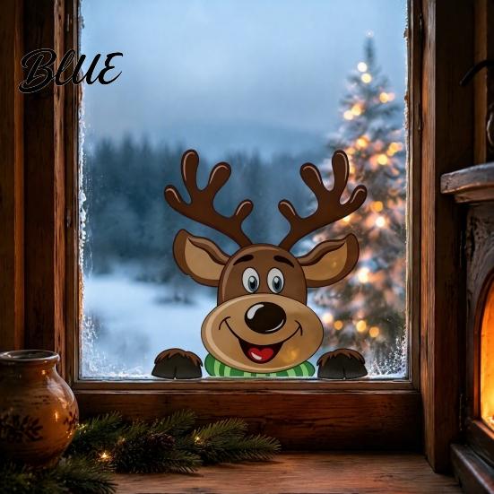 Party Atmosphere Wall Decals Christmas Static Window Clings Peeking Santa Reindeer Stickers Glass No‑Glue Cartoon for Indoor‑Outdoor Holiday