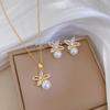 Necklace Earrings Set Light Luxury Full Of Diamonds Flower Pearl Personality Temperament Banquet Earrings Item Set