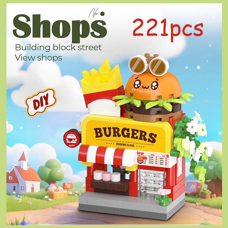Mini Street View Kaffee Fotostudio Haustier Brot Dessert Blume Hamburger Kleine Läden Stadt Bausteine Für Kinder Spielzeug Geschenke