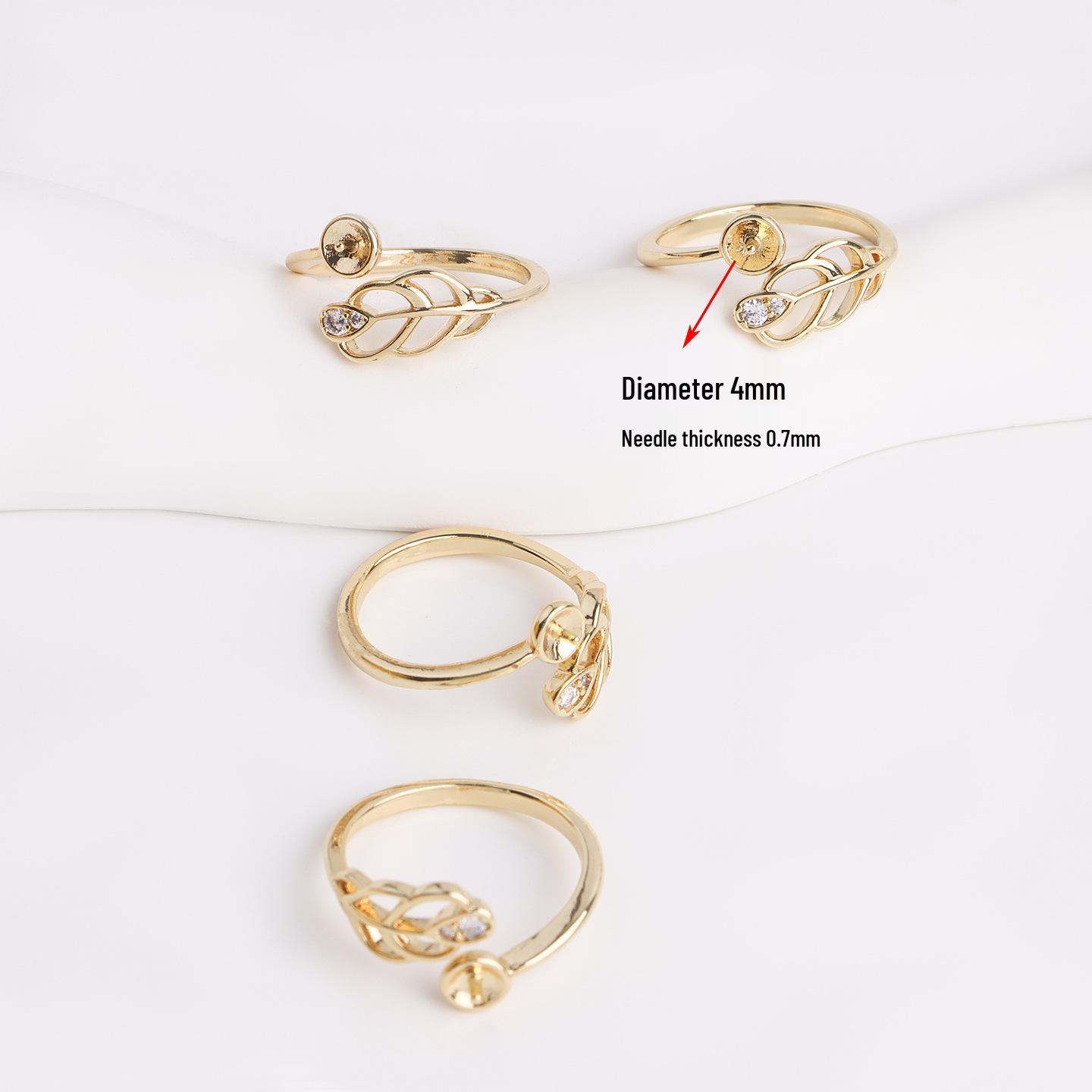 Adjustable 18K Gold Plated Leaf Ring with High Color Retention and Micro-inlaid Design Size A115