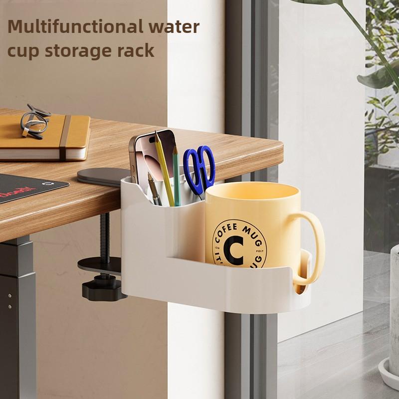 Non Perforated Desktop Phone Storage Box Multifunctional Water Cup Metal Storage Rack Home and Office Clip On Desk Cup Holder