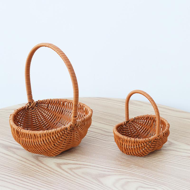Coș cu flori împletit și coș de picnic pentru Ziua Femeii - Ratan imitație, șnur din piele, decorațiune pentru casă și utilizare portabilă