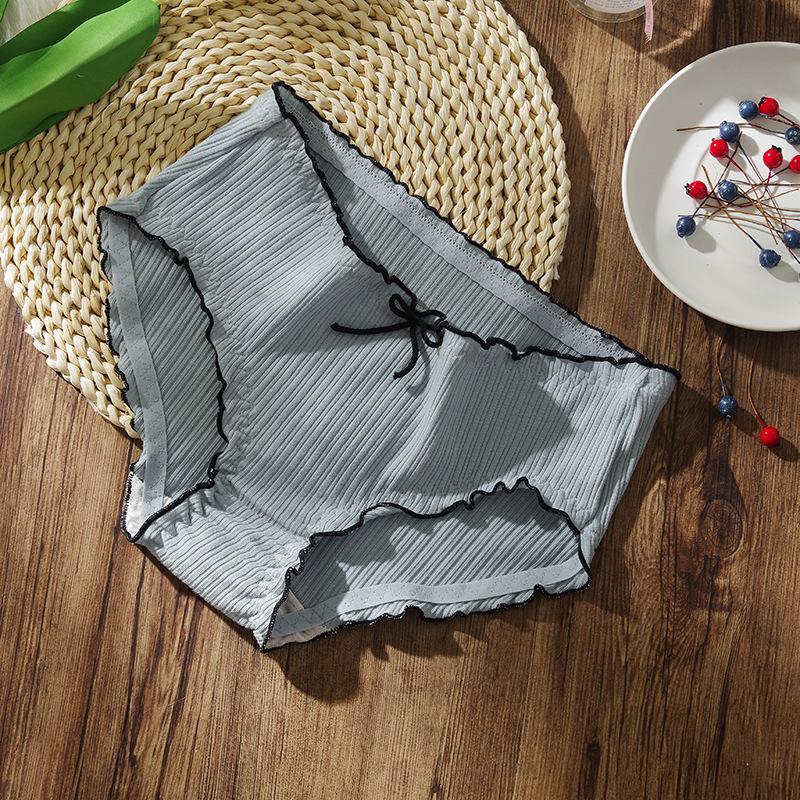 Girl's Underwear with Bow Lingerie Simple Briefs Mushroom Knickers Edge Thread Panties