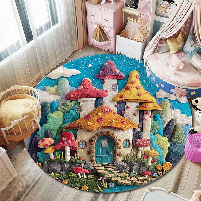 

Dopamine Bedroom Decor Round Rug Cute Rugs for Bedroom Children s Reading Area Thick Floor Mat Home Cartoon Mushroom Soft Carpet 80x80CM