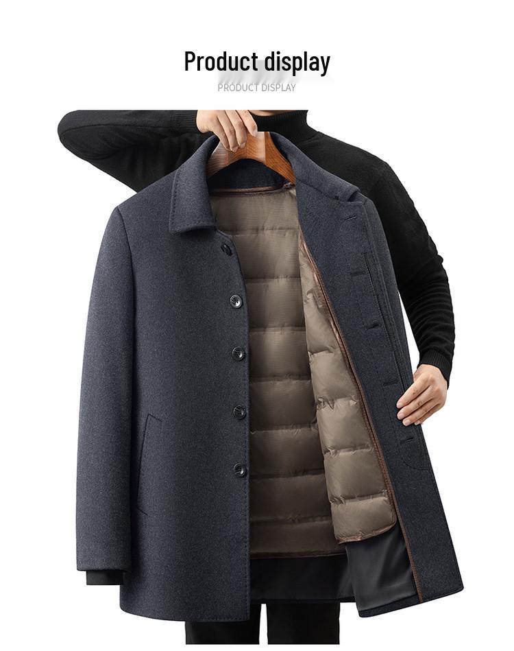 Hengyuanxiang Men's Detachable Down Liner Wool Suit Set - 2025 Fall/Winter Casual Thickened Jacket for Middle-Aged Men