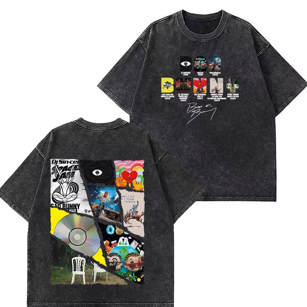Rappare Bad Bunny Turné 2026 Debi Tirar Mas Fotos DTMF Merch T-shirts Herr Mode Sommar Rundhalsad T-shirt Hip Hop Vintage Tvättade T-shirts