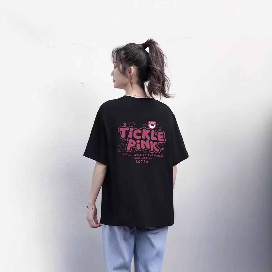 

2025 Summer Women s Loose White T-shirt with Strawberry Bear Print XX-Large