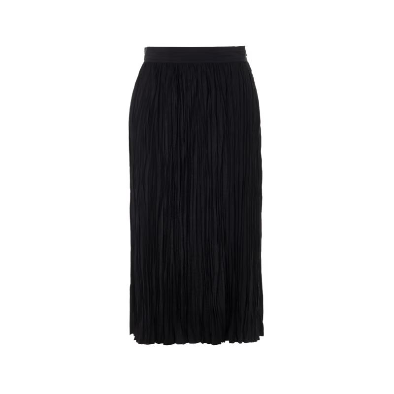 LANCY 25 Elegant Pleated A-Line Midi Skirt L