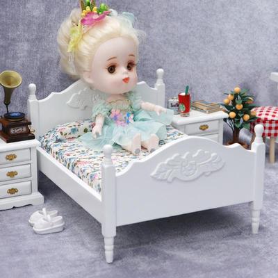 1:12 Dollhouse European Classic Wooden Double Bed - Available In 4 Colors