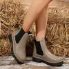 Fashion Comfort Thick Bottom Chelsea Boots Women 2025 Autumn Slip On Chunky Platform Black Pu Ankle Boots Woman's Casual Shoes Plus Size