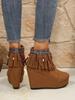 2024 Autumn New Color Beaded Fringe Boots Short Wedge Heels Fashion Casual Women's Boots Big Size 36-42