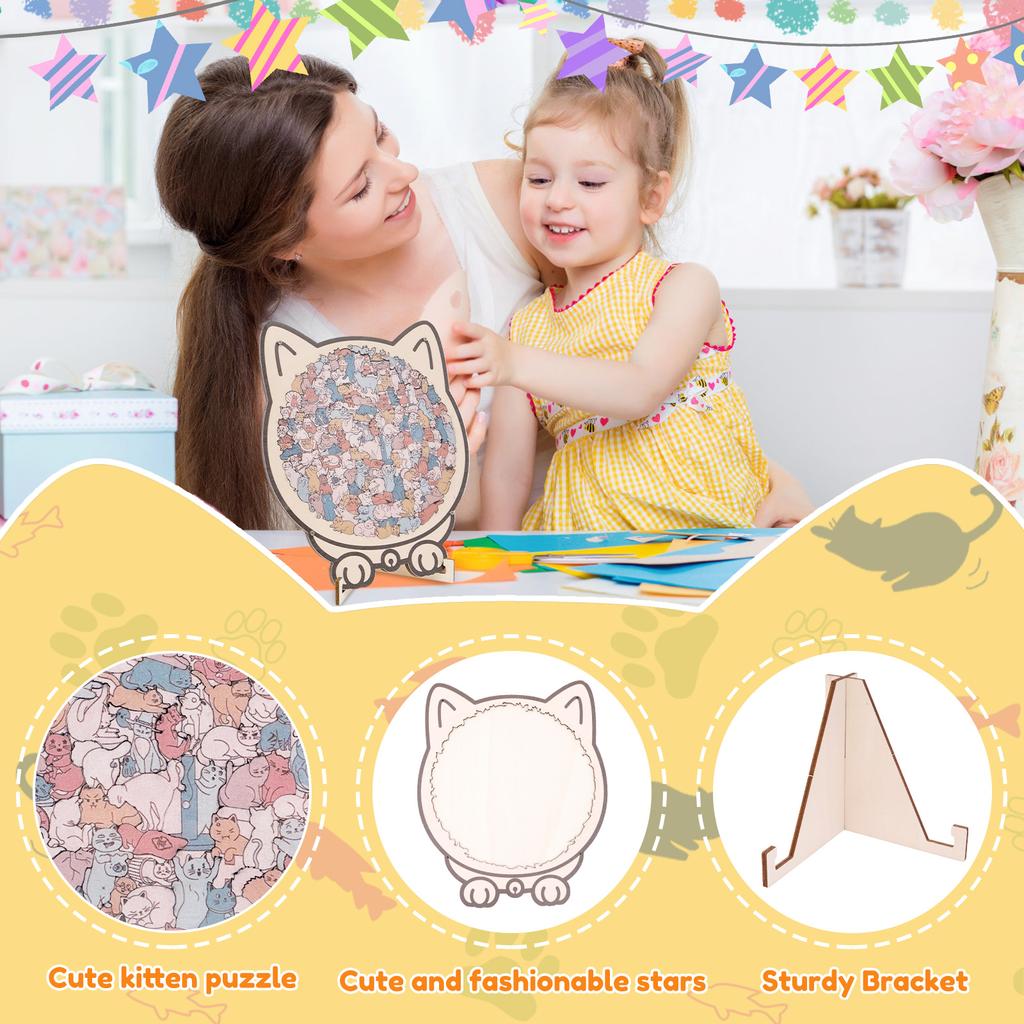 134/135 Pcs Cat Shaped Wooden Jigsaw Puzzle Unique Irregular Puzzle Cat Puzzles for Cats Lovers Home Decoration Festival Gifts