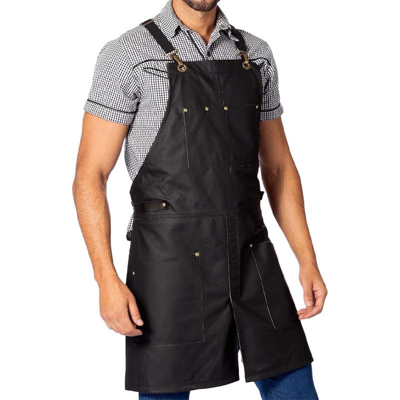 Pu Apron Split Leather Overalls Kitchen Waiter Waterproof And Oil-Proof Work Apron