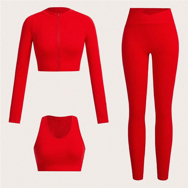 

Женский спортивный комплект для йоги высокого класса - Быстросохнущий летний фитнес-наряд Small красный