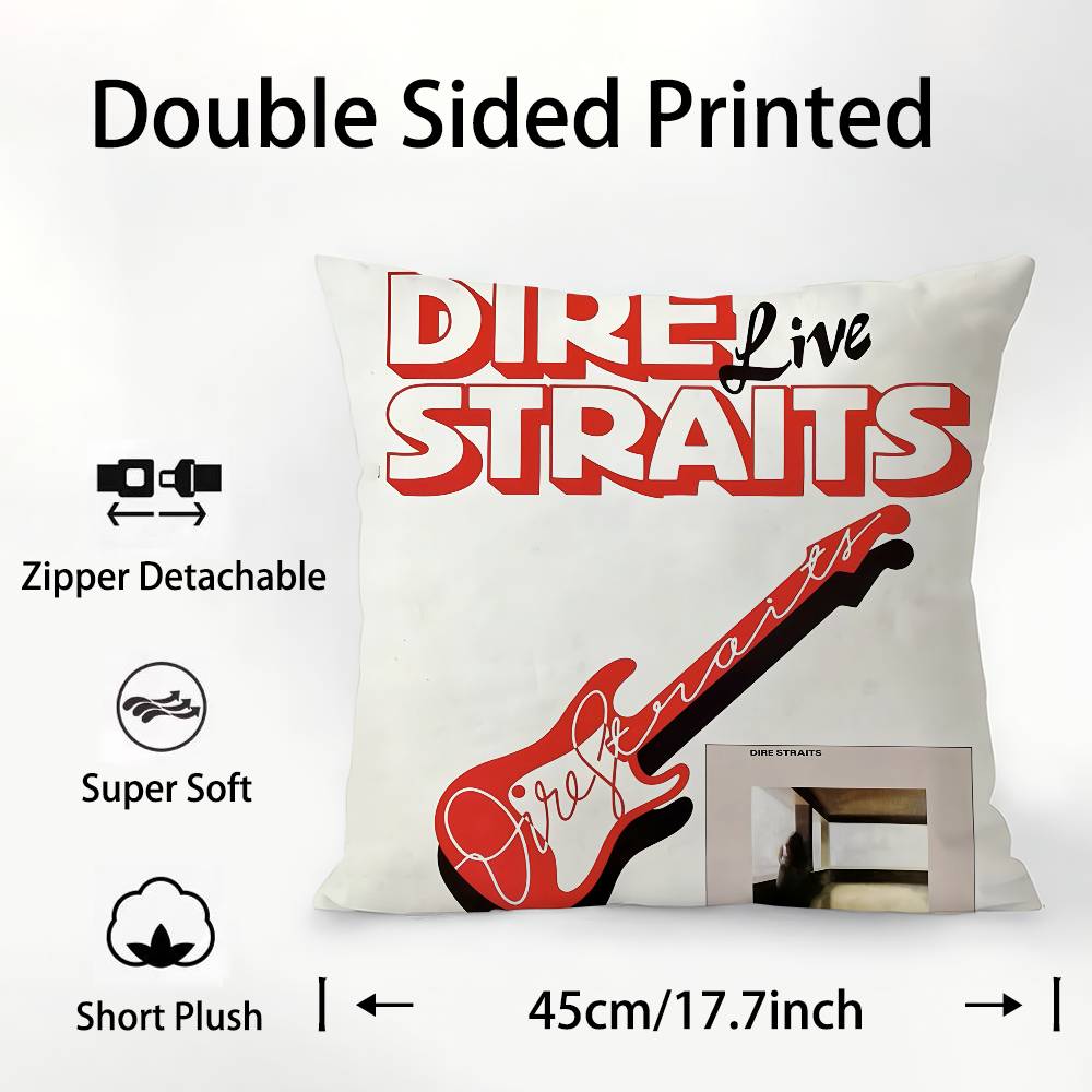 D-Dire S-Straits Band Kissenbezug Quadratischer Doppelseitiger Druck Kissenbezug für Sofa Heim Schlafzimmer Dekor Geschenk