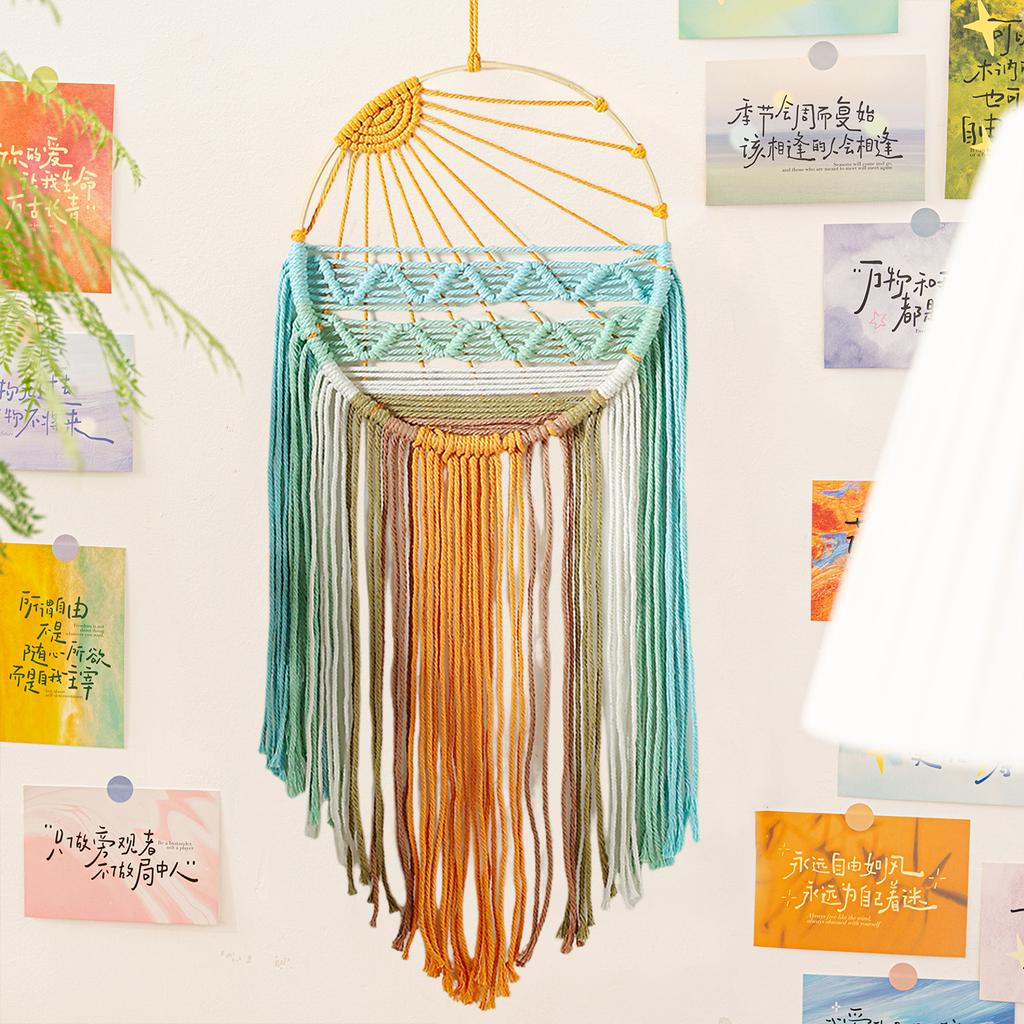 Hand-woven Cotton Rope Sunrise Sunset Tapestry Bohemian Colorful Sunrise Sunset Wall Art with Tassel Decorative Dream catcher