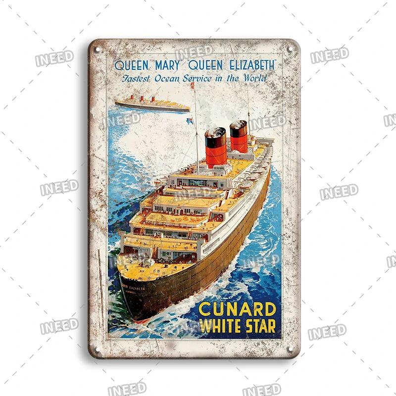 Vintage Yacht Club Art Decor Metal Poster, Retro Boat, Anchor Iron Painting, Personalized Man Cave, Beach Bar Decor Plaques