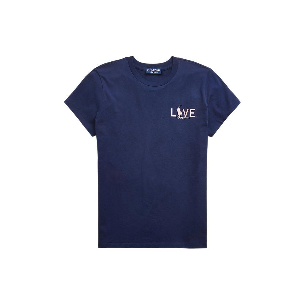 

Polo Ralph Lauren Ss22 Розовый Пони Сзади Маленькая Лошадь Однотонная Надпись Хлопок Футболка с Коротким Рукавом Женские Топы Темно-Синий WMPOKNINN820612-410 XS