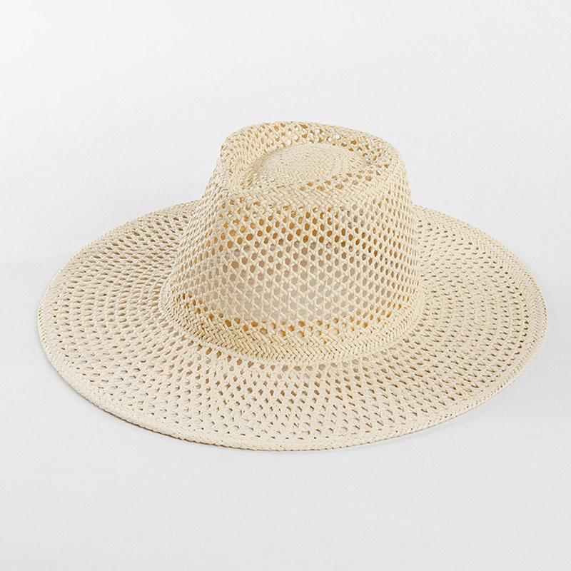 Casual Hand-woven Hollow Wide Brim Paper Straw Hat Outdoor Beach Sun Protection Straw Hat Trend