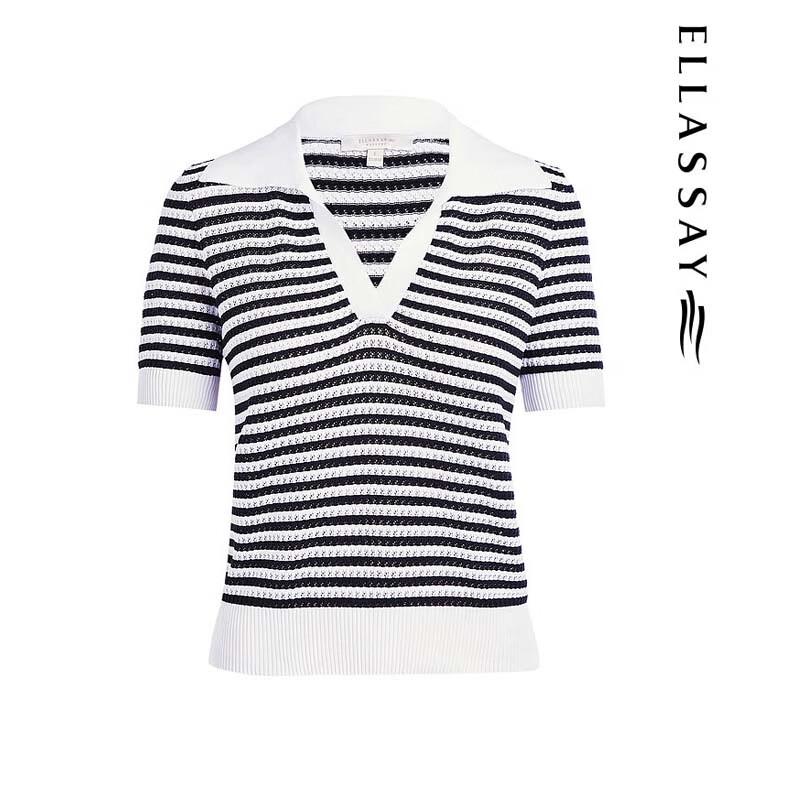 ELLASSAY Women's V-Neck Lapel Knit Top