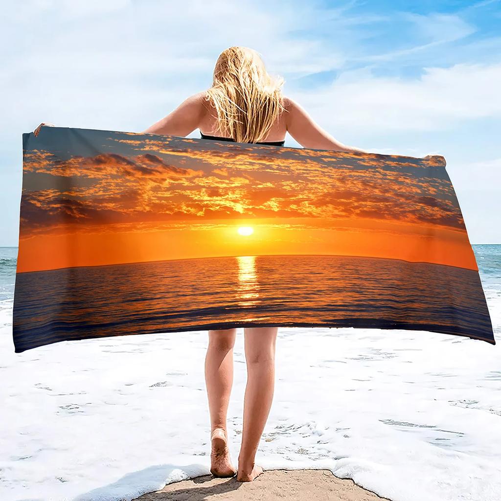 Ocean Wave Bath Towel - Vibrant Sunset Design, Soft Absorbent, Perfect for Summer Relaxation, Adds Beach Vibes to Your Vacation