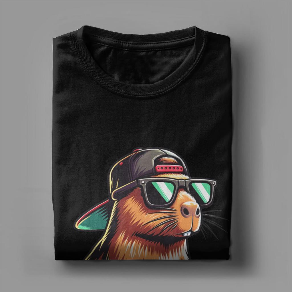 Cool Capybara Playing Video Games Men T Shirts Vintage Tee Shirt Short Sleeve Crew Neck TShirt Cotton Summer Clothing