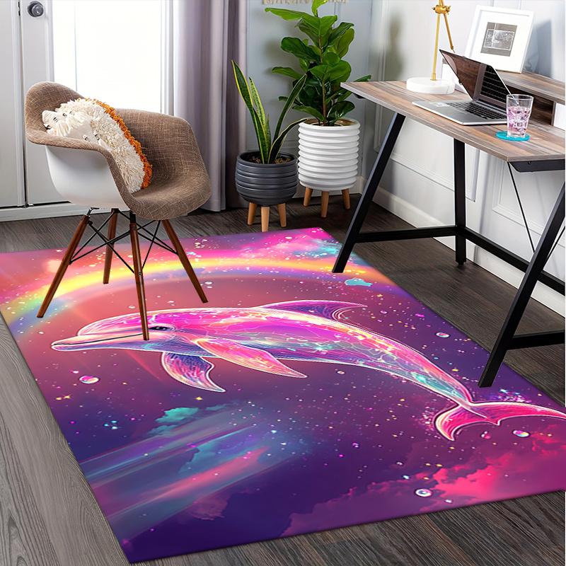 Colorful Dolphin Chair Mat: Office Carpet, Oversized Rug for Home Decor, Sofa Mat, Desk Pad Gift Suitable for Bedroom, Living Room, Any Room