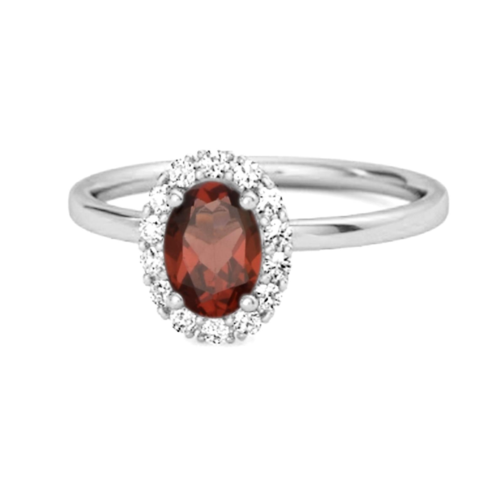 Garnet Solitaire Halo Accents Ring - 925 Sterling Silver 10.5