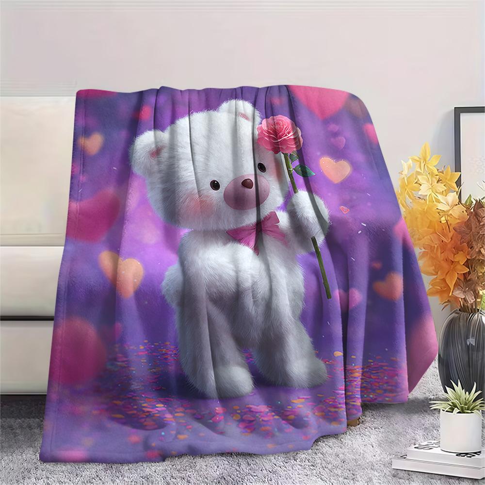 Bear Doll Print Flannel Blanket, High quality Comfortable for All Seasons, Home Decor, Warmth and Comfort, Perfect for Christmas Gifts