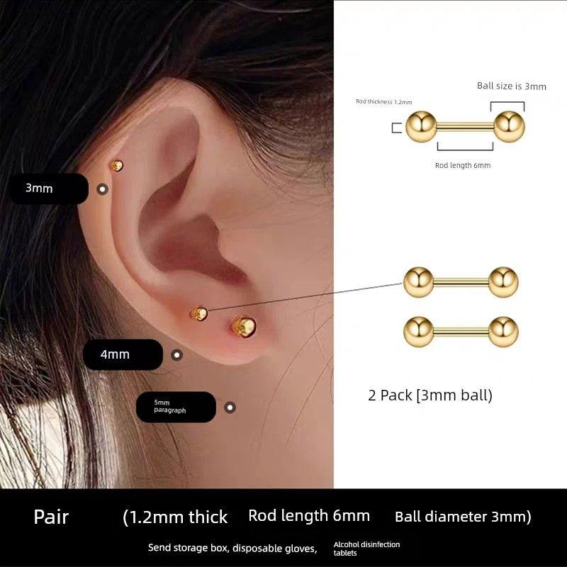 

Hypoallergenic Titanium Steel Non-Fading Screw Female Minimalist Cochlear [Gold] 1.2 thick rod 6mm long ball diameter 3mm