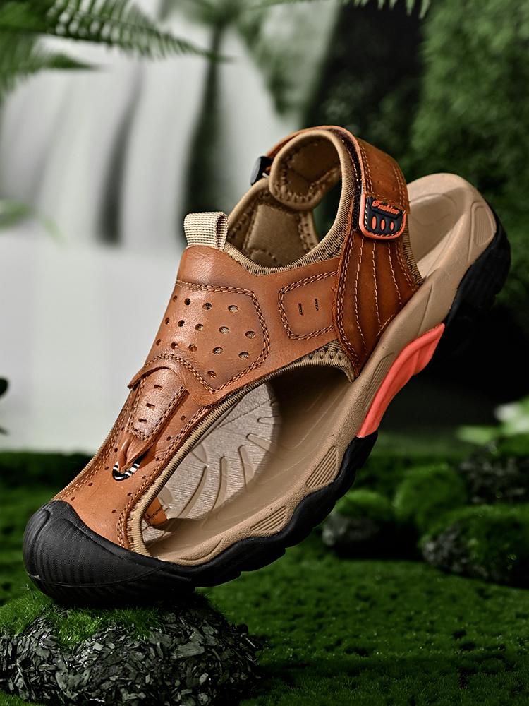 Men's Sandals Luxury Summer Mens Genuine Leather Sandals Outdoor Vacation Beach Shoes Waterproof Thick-soled Roman Shoes