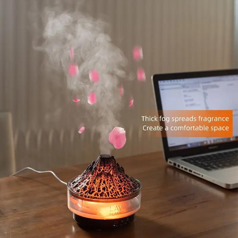 New Colorful lights Volcano Lava Air Humidifier Aromatherapy Essential Oils Diffuser Remote Control Jellyfish Smoke Ring Flame