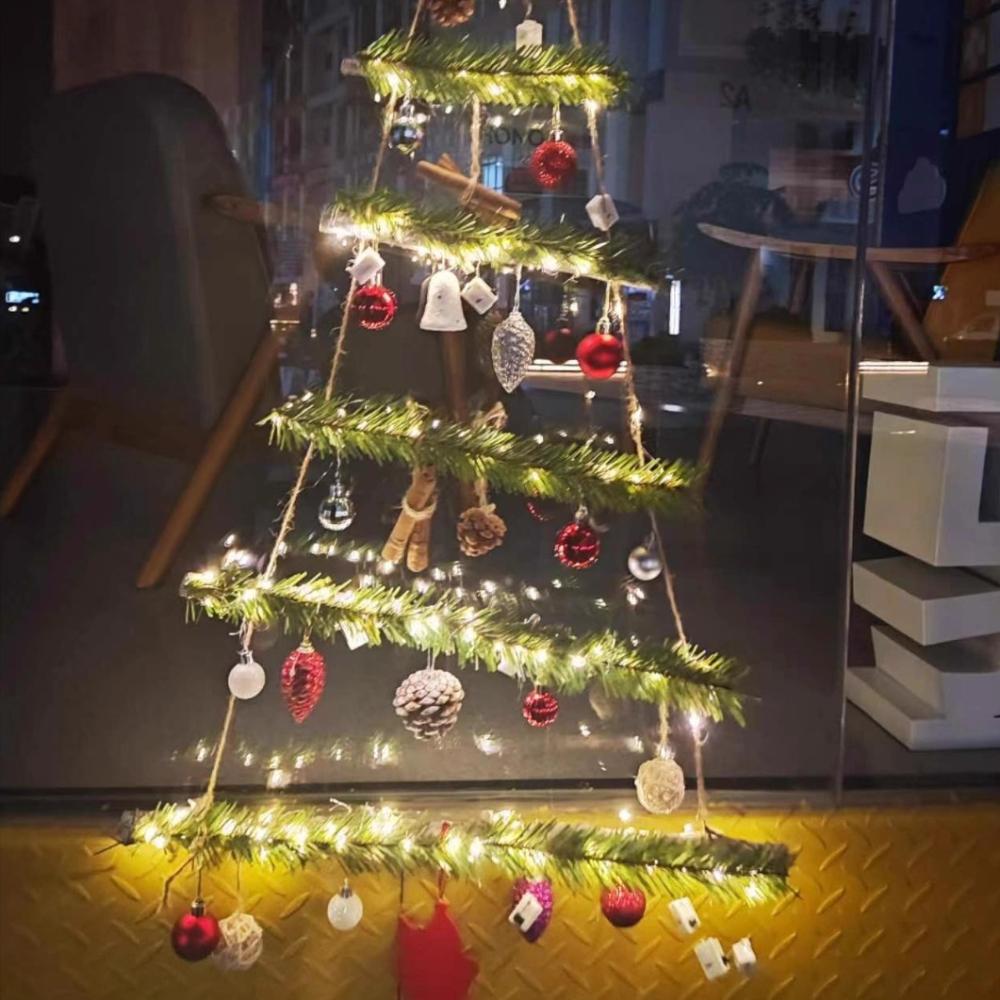 110cm Christmas Tree Shape with Glowing Lights Christmas Balls Wall Pendant Pinecone Vine for Xmas Party Home Pendant  WallDecor