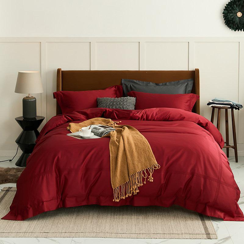 100S Sateen Long-Staple Cotton Wedding Red Duvet Cover Set - Pure Cotton Bedding for Newlyweds