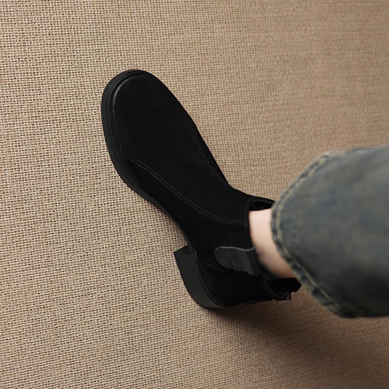 Krazing Pot Cow Suede Nubuck Winter Round Toe Modern Boots Med Heels Zipper Women Ankle Boots