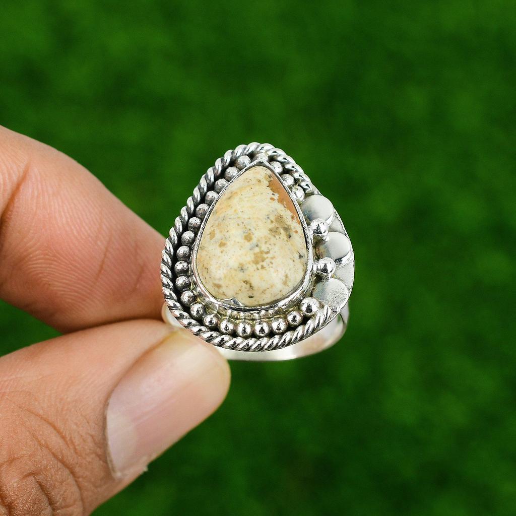 Natural Picture Jasper Gemstone Statement Adjustable Ring 925 Sterling Silver
