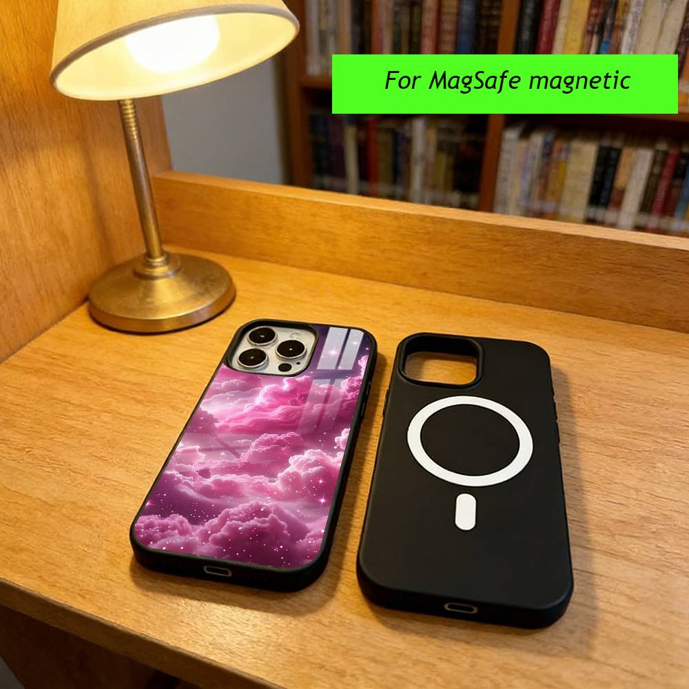 Stilvolle rosa Wolken für Mädchen Handyhülle Für iPhone17,16,15,14,13,12,11 Plus,Pro Magnetisch Für Magsafe Kabelloses Laden