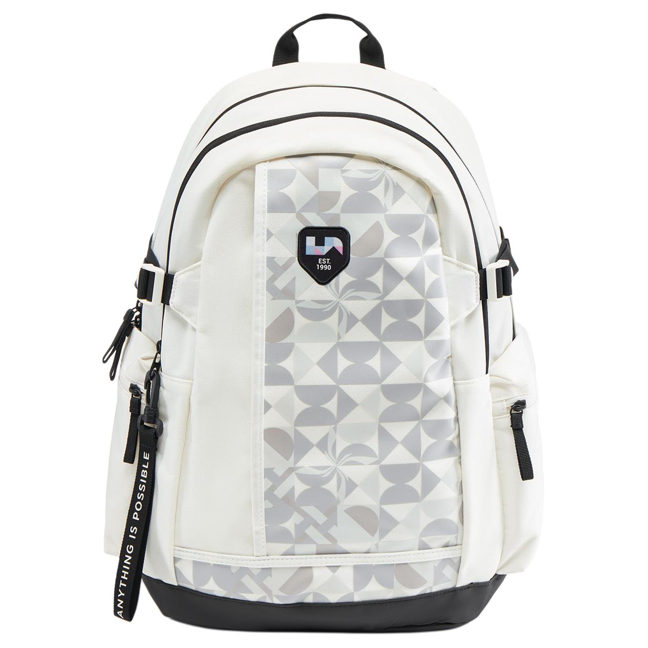 Li Ning Sports Lifestyle Series Letter Logo Zipper Large Capacity Eco-Friendly Student Polyester Backpack Unisex Backpack White ABSV473-2 White