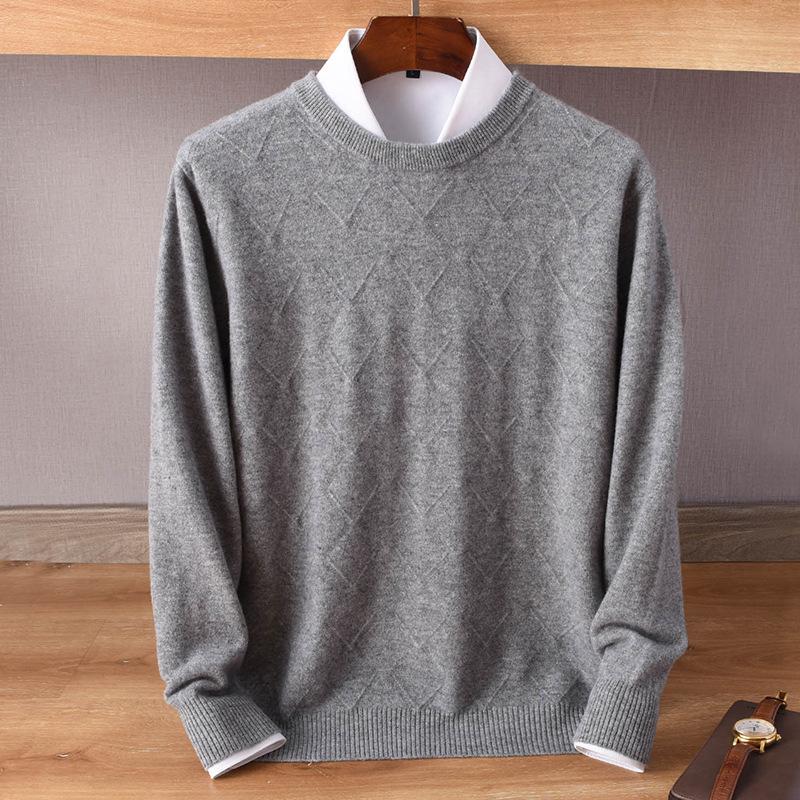 Men's Cashmere Sweater - Autumn/Winter Collection: Round Neck, Loose Fit, Solid Color, Business Casual Knitted Pullover