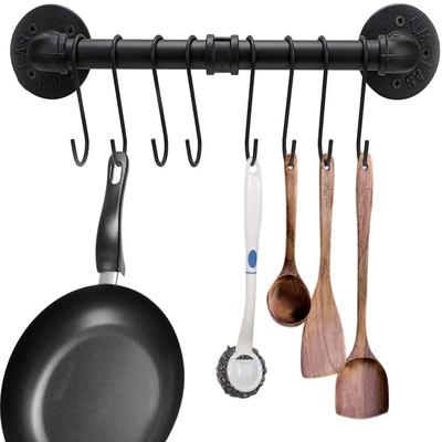 Decorazione Casa Stile Industriale Tubo Sospeso con Ganci Supporti da Parete in Metallo Tubo per Organizzazione Utensili da Cucina