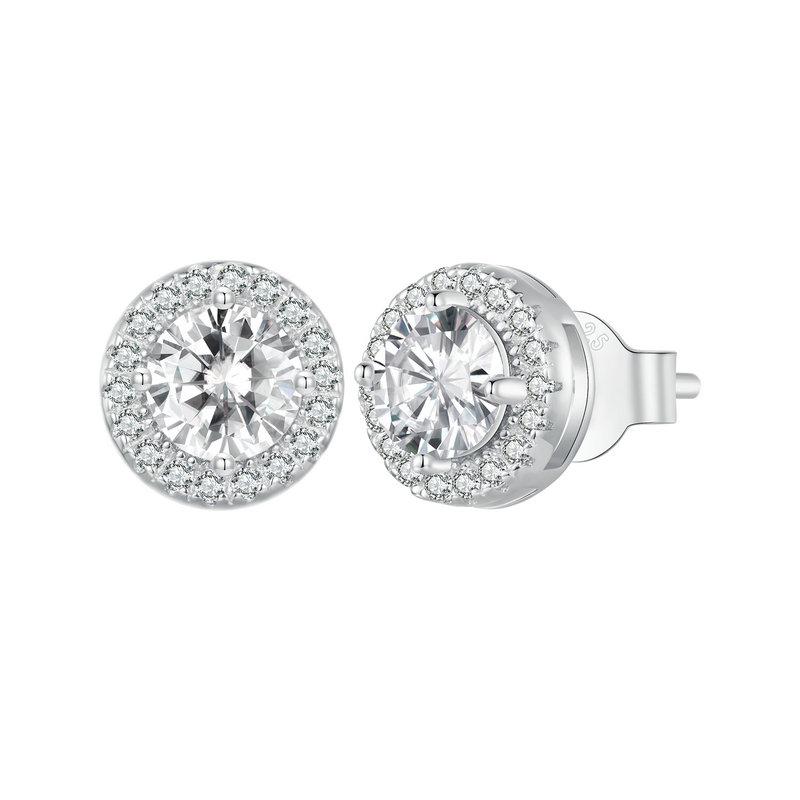 BAMOER 925 Silver Halo CZ Heart Stud Earrings Hypoallergenic Round Earrings Set Classic Engagement Jewelry for Couples