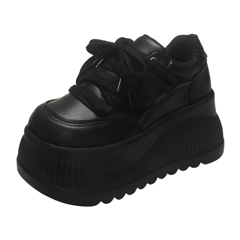 Fashion Women 8 CM Platform Sneakers Casual Light Outdoor Lace Up Shoes White Black Sneaker Breathable Fashion Sports Shoes for Female