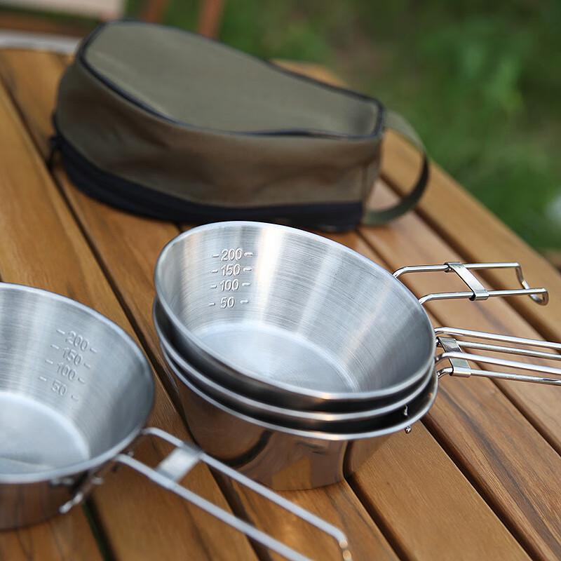 304 Stainless Steel Camping Sierra Bowls with Folding Handle (4-Pack)