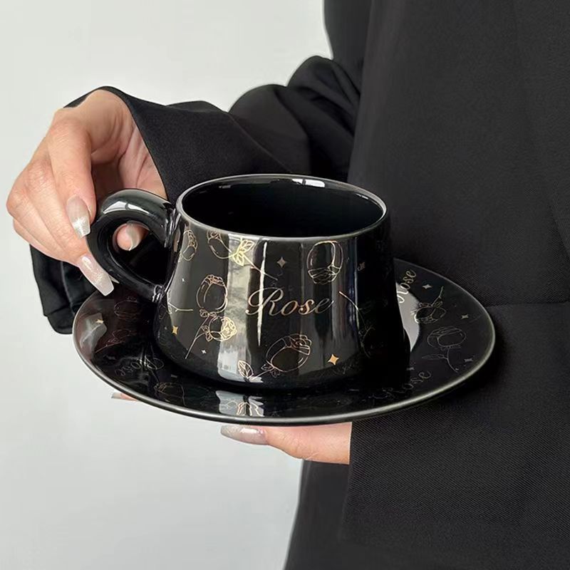 Tasse en Céramique Rose pour Femmes Vent Luxe Léger Élégant Fleur Tasse à Café Soucoupe Set Thé de l'Après-Midi Tasse à Latte
