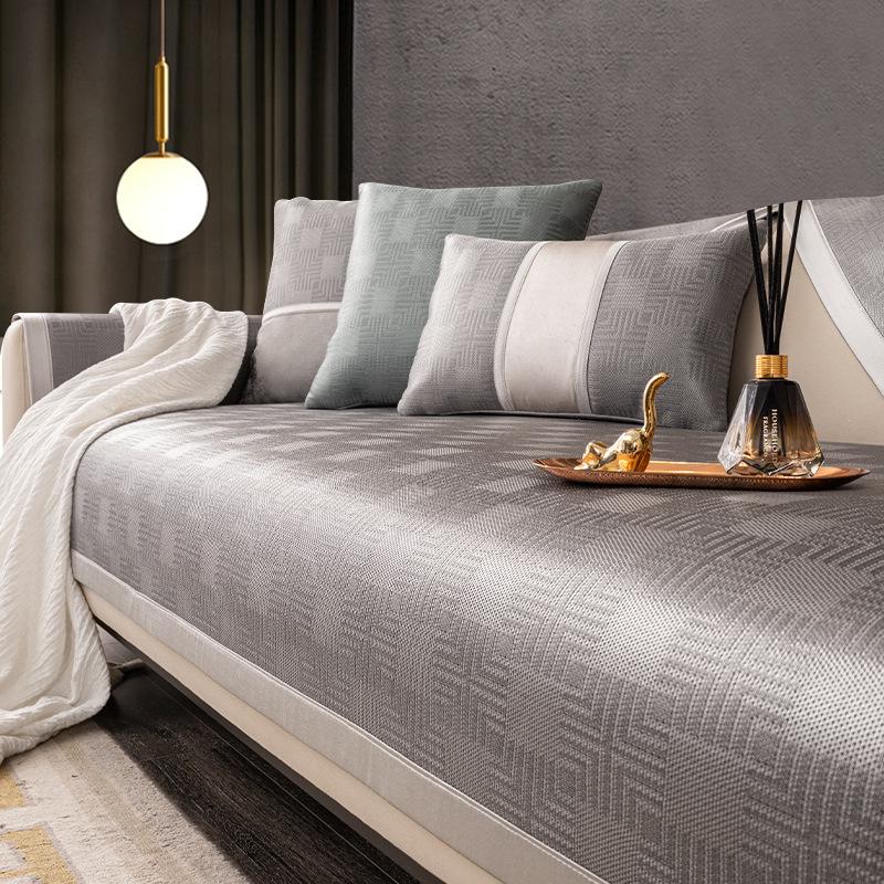 Ice Silk Sofa Cushion Leather Light Luxury Summer Summer Seat Cushion for Summer Simple Modern Non-Slip Leather Sofa Cover