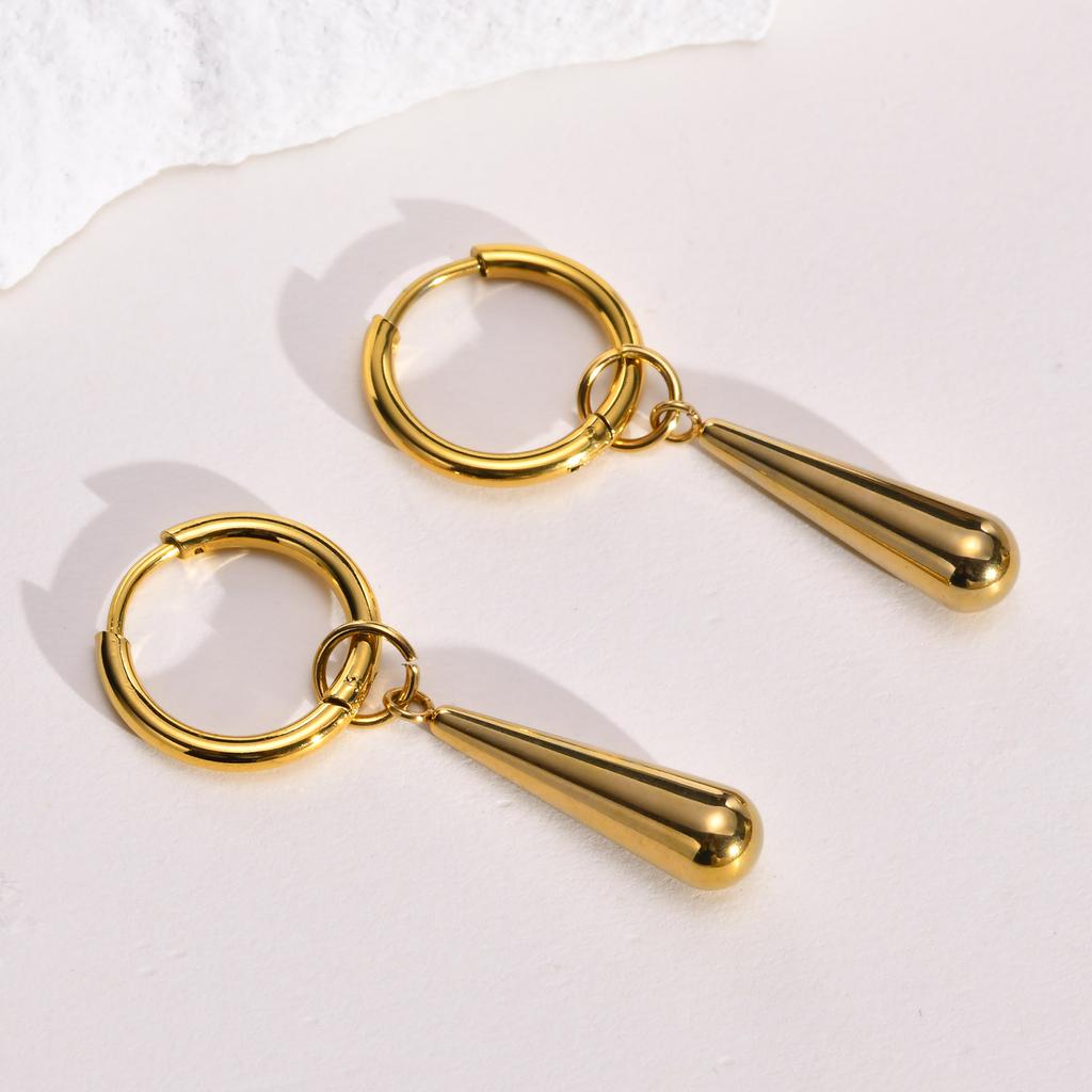 Long Water Drop Dangle Huggie Hoop Earrings for Women, Stainless Steel Teardrop Earrings Non Tarnish