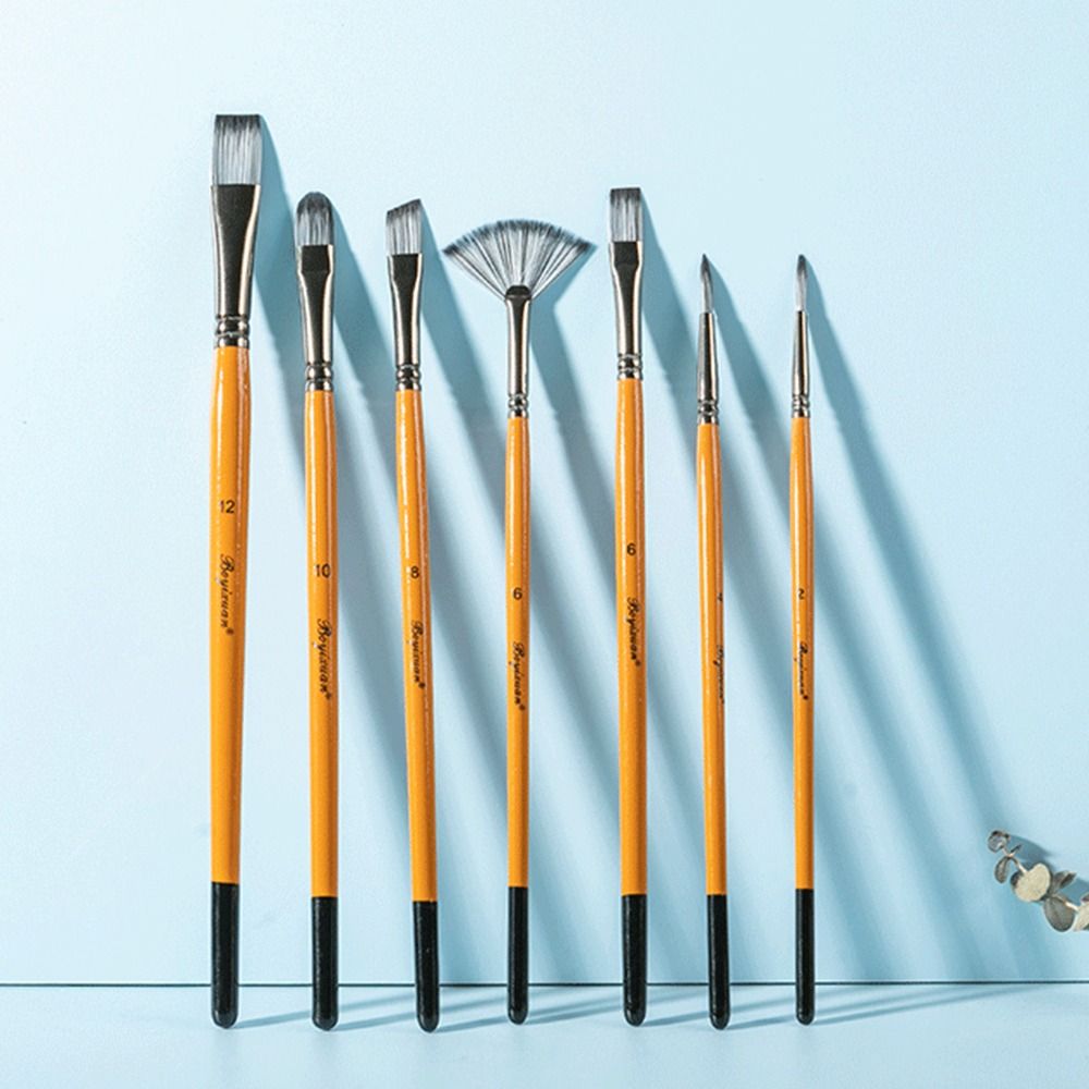 Wooden Handle Acrylic Oil Brushes Round Head Art Paint Brushes 6pcs/set Art Supplies  Artist