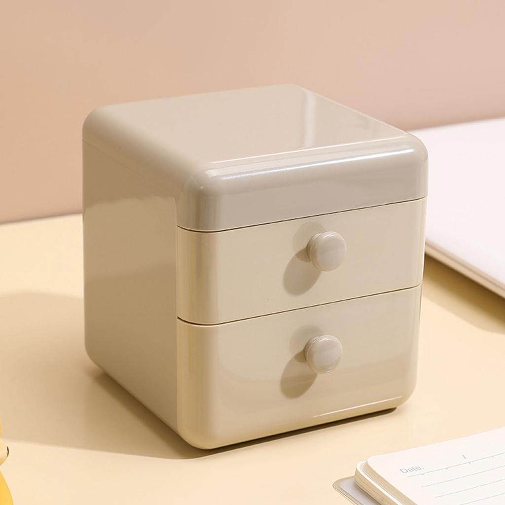 Desk Storage Box with 2 Drawers and   Lid Plastic Cute     Desktop Jewelry Stationary   for Home Dorm
