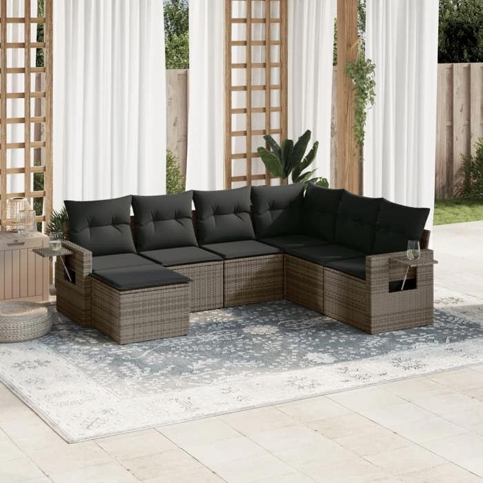 VidaXL Salon de Jardin avec Coussins 7 pcs, Canapés de Terrasse, Ensemble de Meubles de Patio, Mobilier d'Extérieur, Gris 3220499